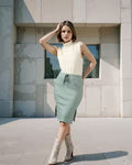 Elasticated Drawstring Waist Pencil Skirt with Side Slit