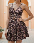 Spaghetti Strap Animal Print Cut-Out Fit and Flare Dress