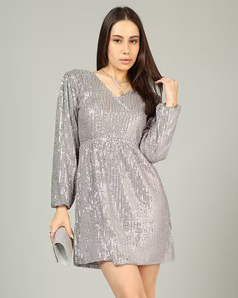 Dressbees party sequined mock wrap dress