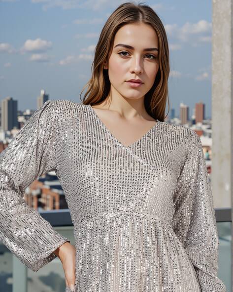 Dressbees party sequined mock wrap dress