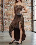 Party Strapless Shimmer Ruffled Dress