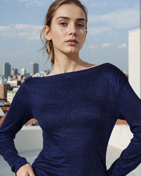 Dressbees Full Sleeves Ribbed Side Ruched Bodycon Dress