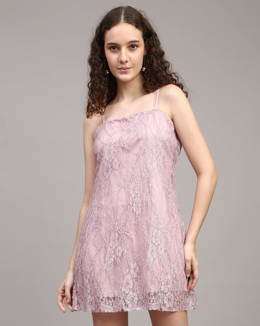 Dressbees Party Spaghetti Strap Shimmer Lace Mini Sheath Dress