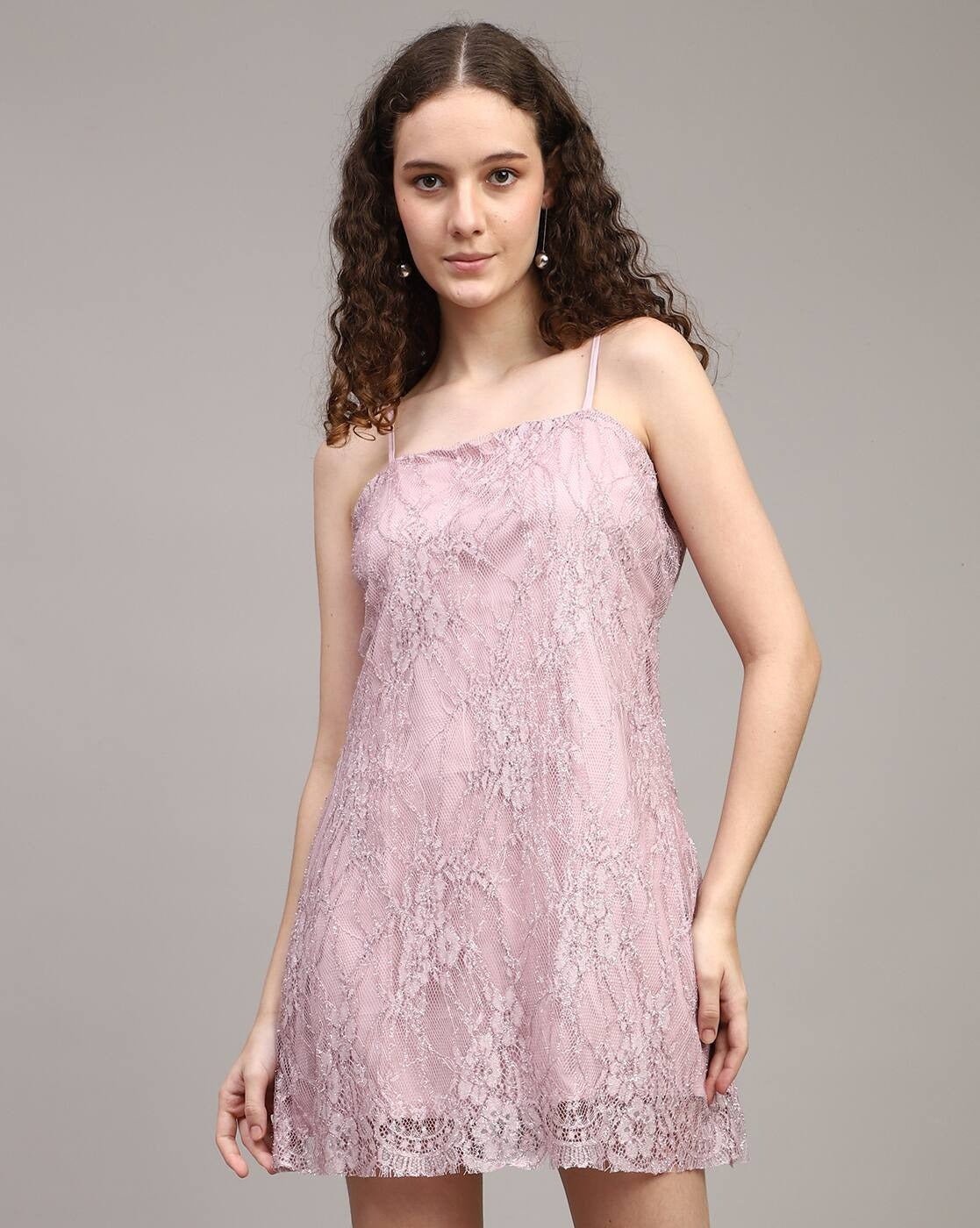 Dressbees Party Spaghetti Strap Shimmer Lace Mini Sheath Dress