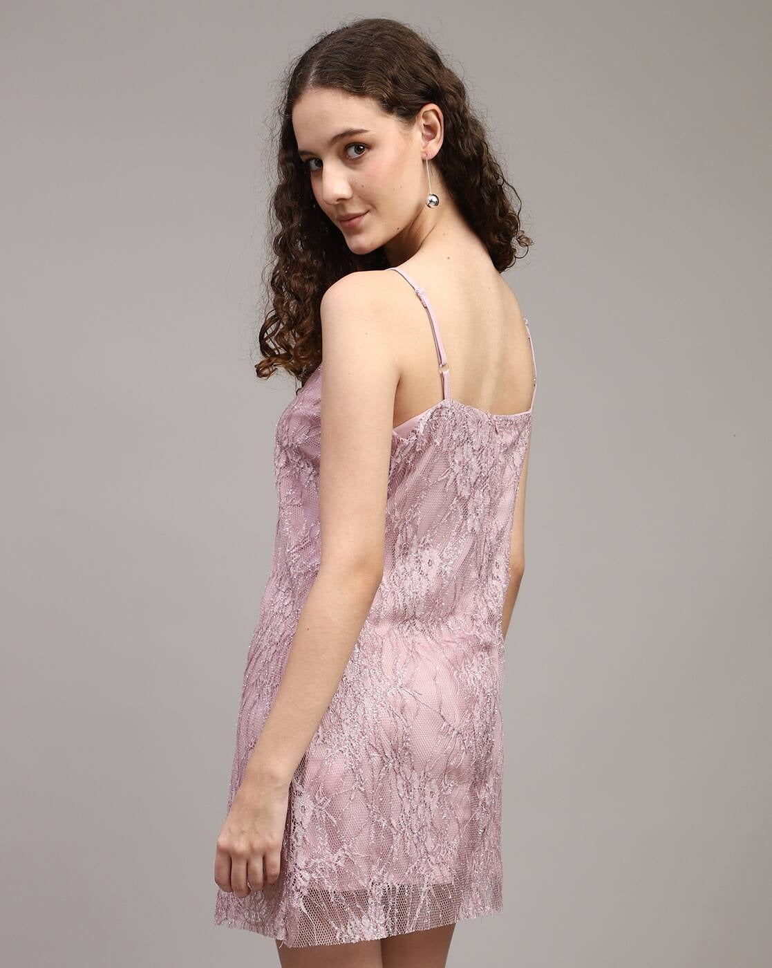 Dressbees Party Spaghetti Strap Shimmer Lace Mini Sheath Dress